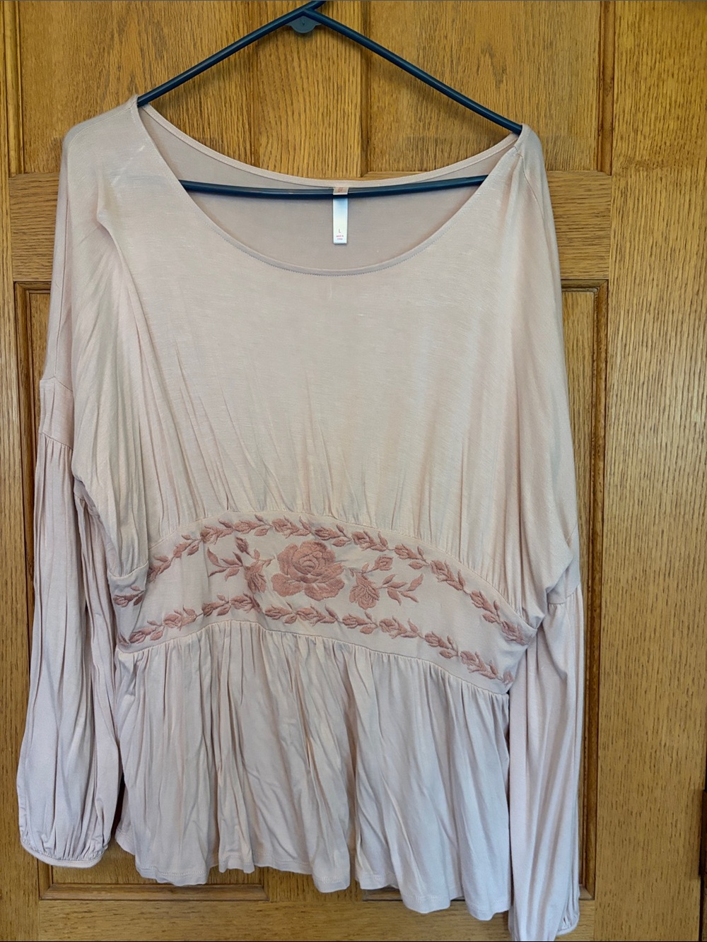 Xhilaration Blush Pink Floral Embroidered Peplum Long-Sleeve tunic